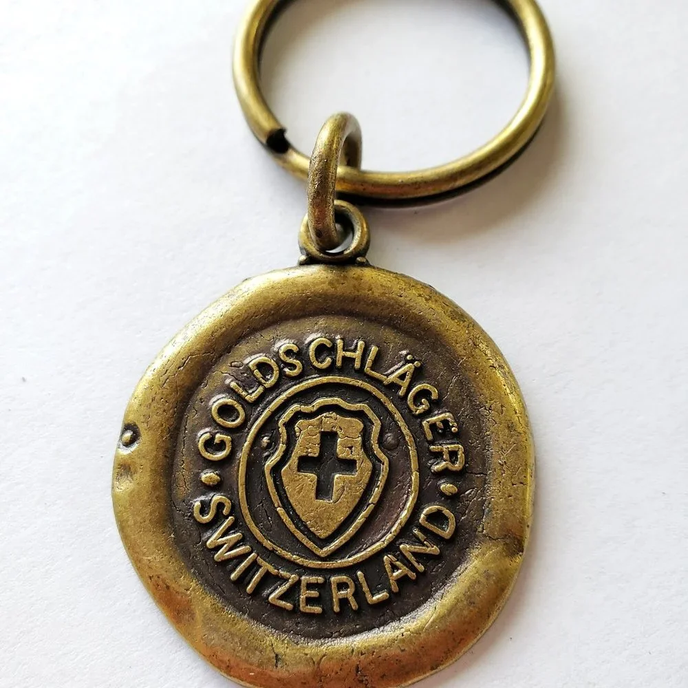Vintage Brass Goldschlager Switzerland Liquor Coin Key Chain Promo Souviner